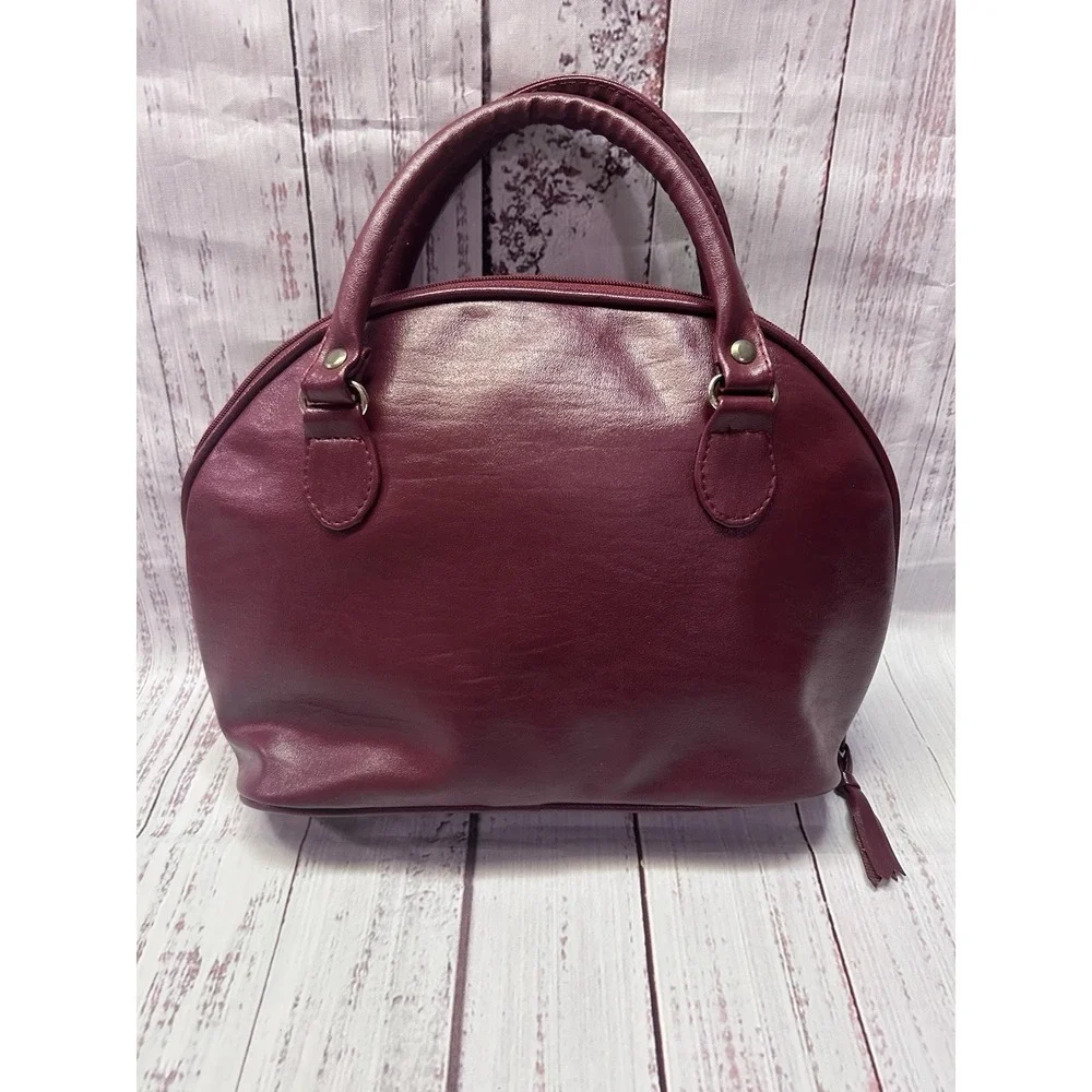 Vintage Style Burgundy Patchwork Satchel Floral Tapestry Croc Embossed Dome Bag
